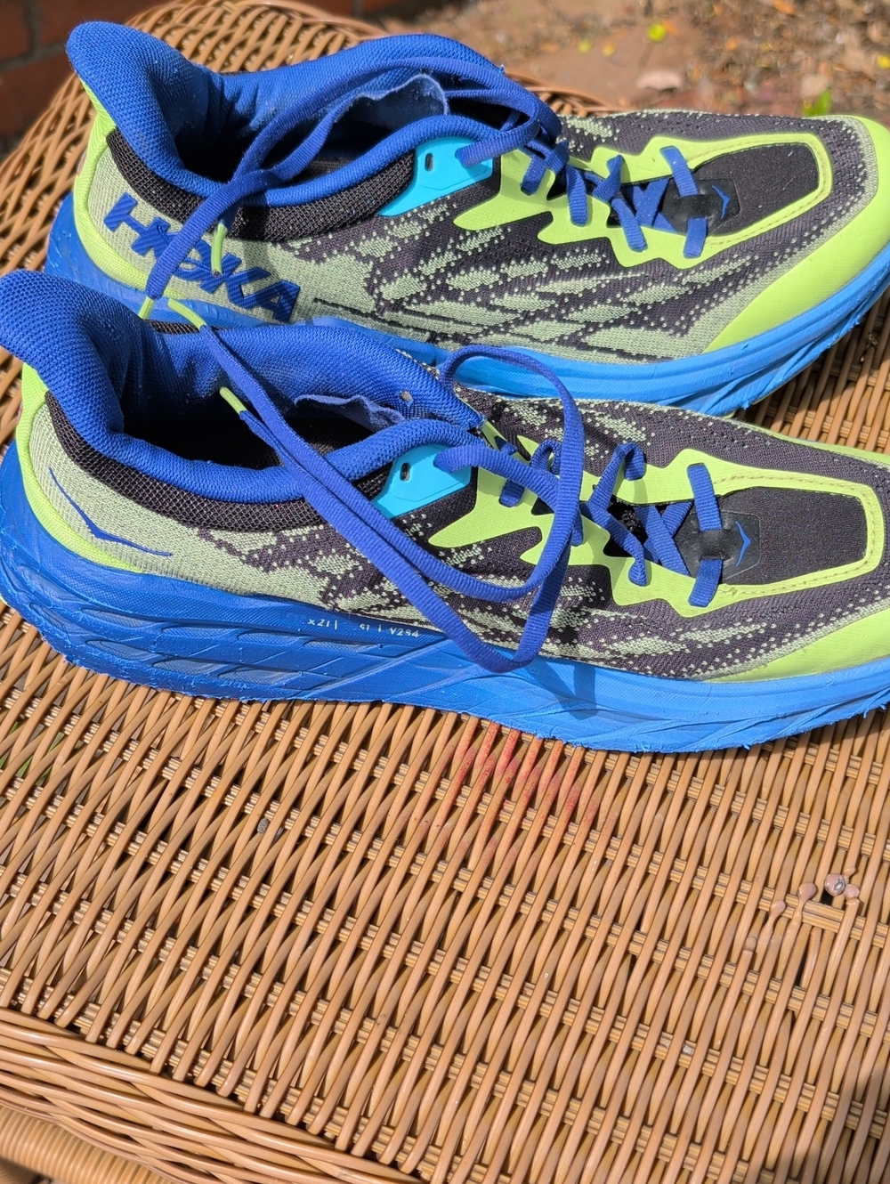 Hoka One One Blue & Neon Green Running Shoes Men's 10